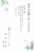 水辺の白鷺の水彩イラストデザイン