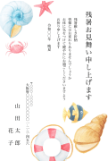 マリン柄デザインの残暑見舞いはがき(縦書き)