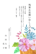 フラワー柄デザインの残暑見舞いはがき(縦書き)