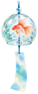 風鈴の水彩イラスト（暑中見舞いの透過PNG素材）